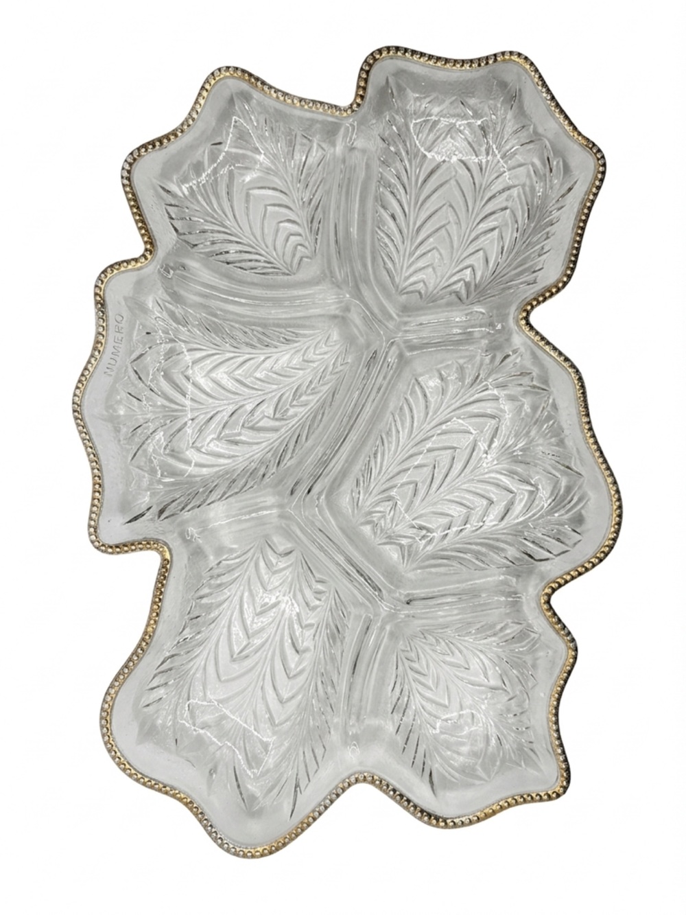 Antique Jeanette Glass -Venetian pattern- 6 section Relish Tray with gold trim